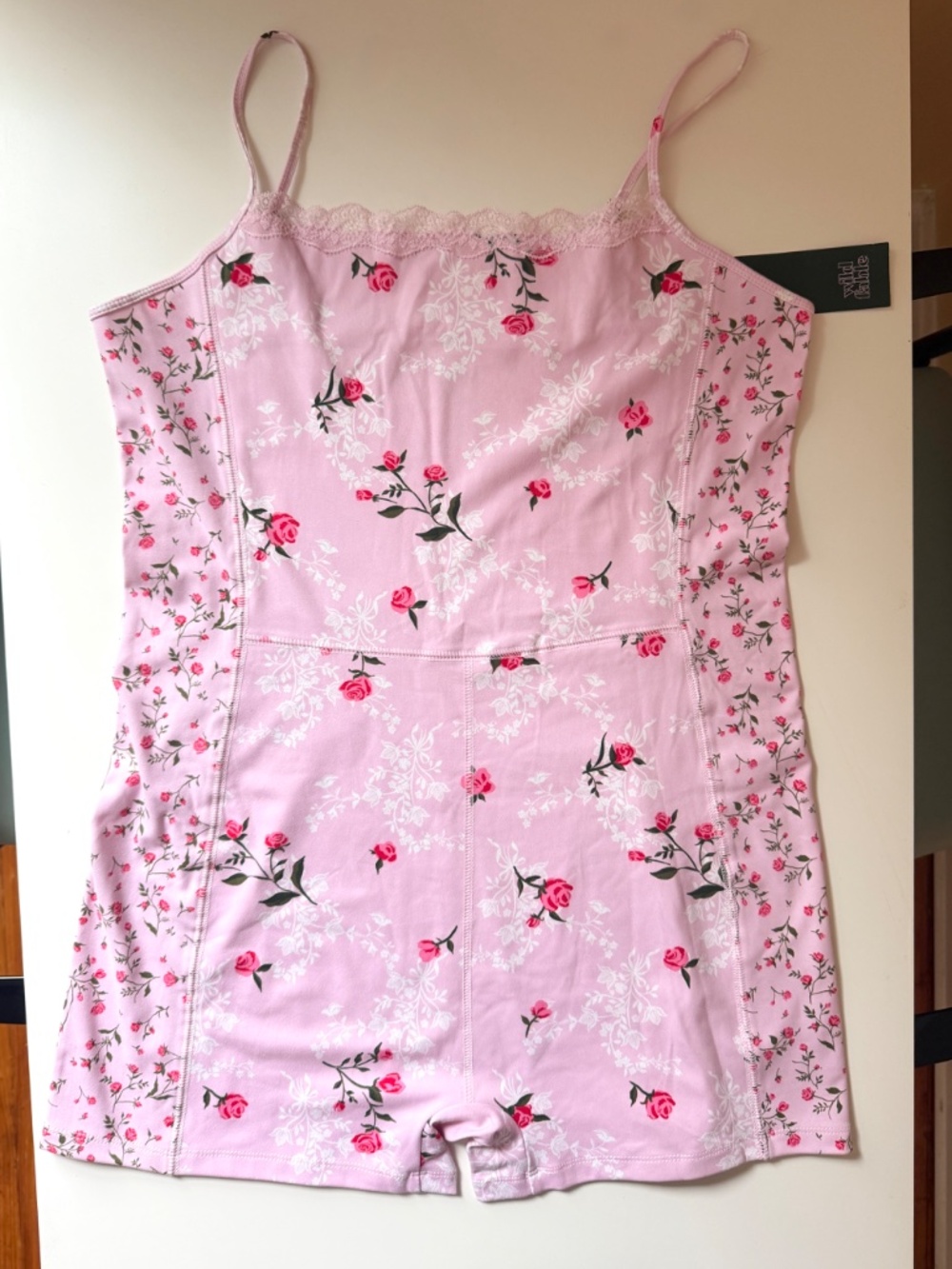 wild fable ButterBliss Lace Trim Romper Jumpsuit Activewear Red Roses Floral